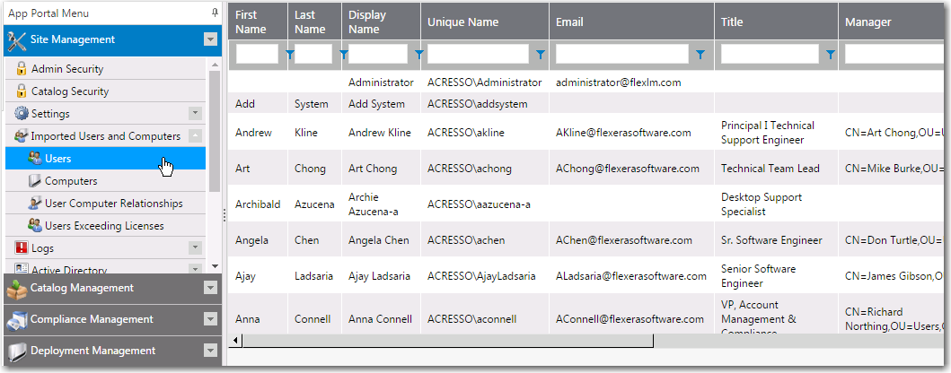 Imported Users and Computers / Users View