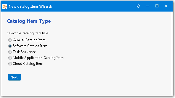 Catalog Item Type Panel / New Catalog Item Wizard