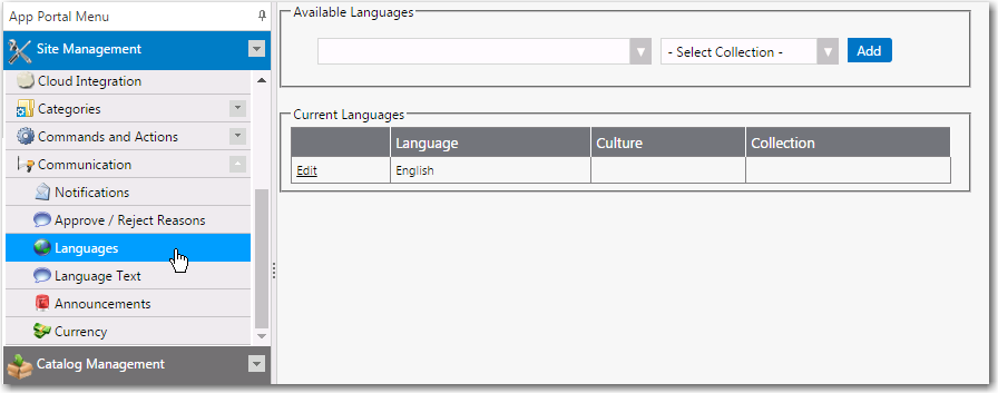 Communication > Languages View